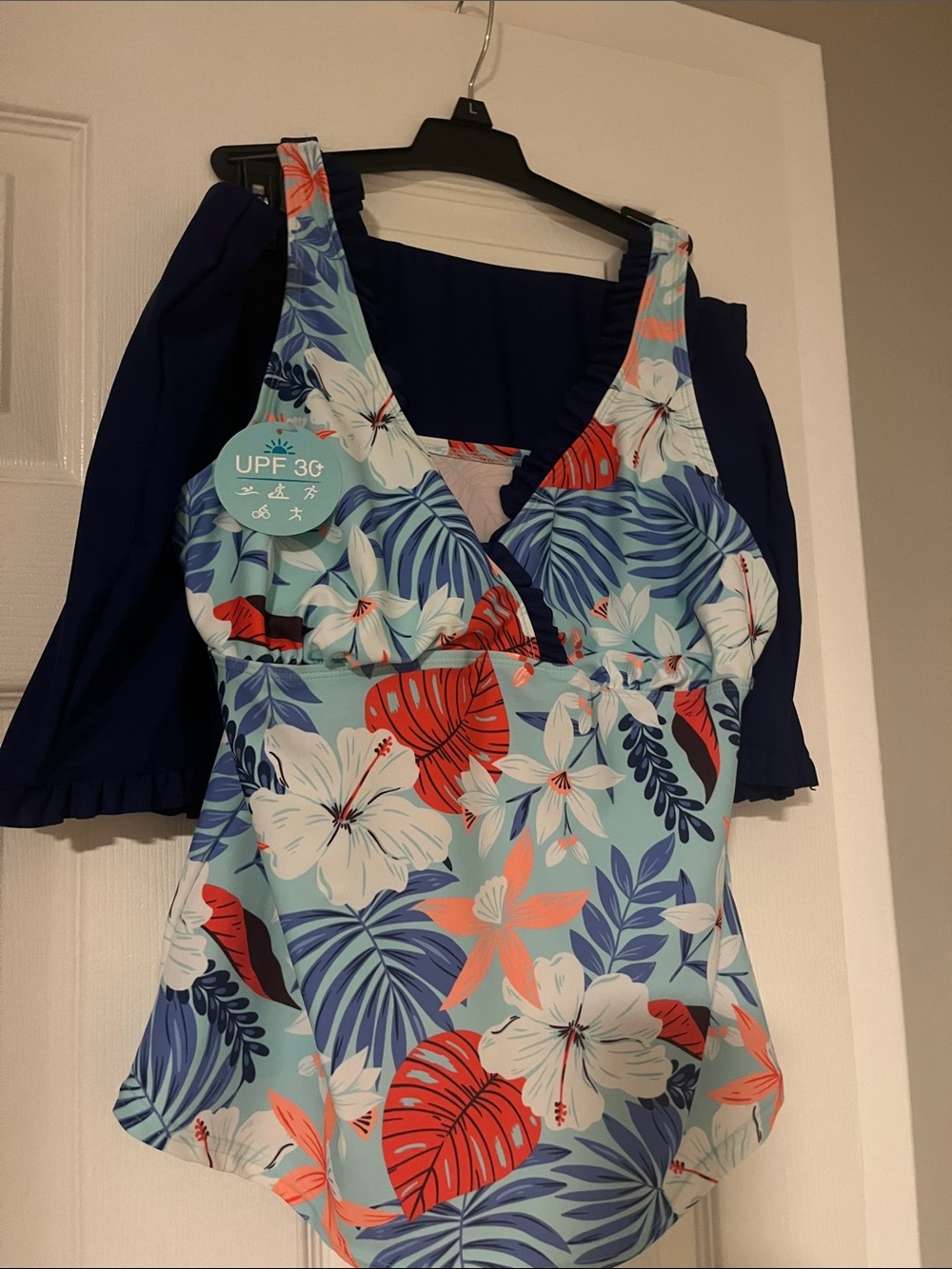 ZeroXposur Floral Swim Tank Top in Light Blue, Red, White, Navy